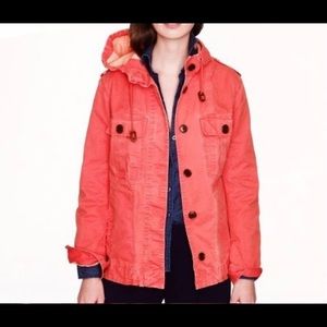 J. Crew hooded military cargo fatigue jacket coral